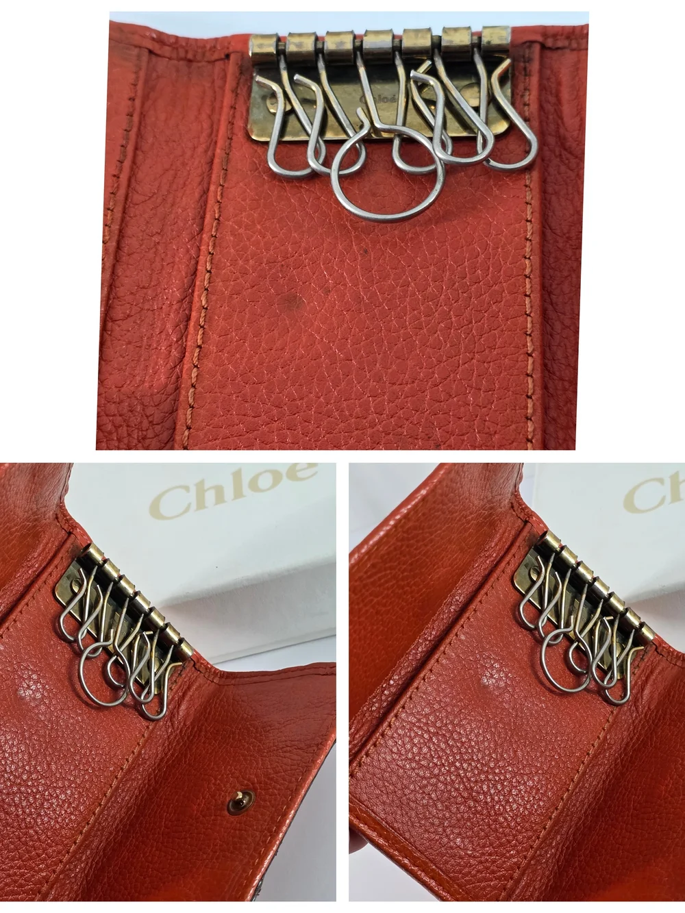 Chloe Orange Leather Keycase W/ Box